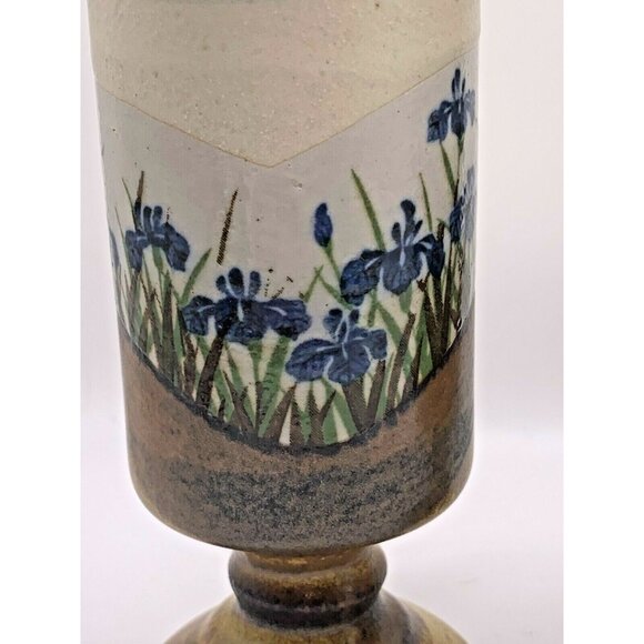 2 VTG Otagiri Tall Irish Coffee Mugs Footed with Blue/Purple Irises Stoneware - Picture 7 of 10